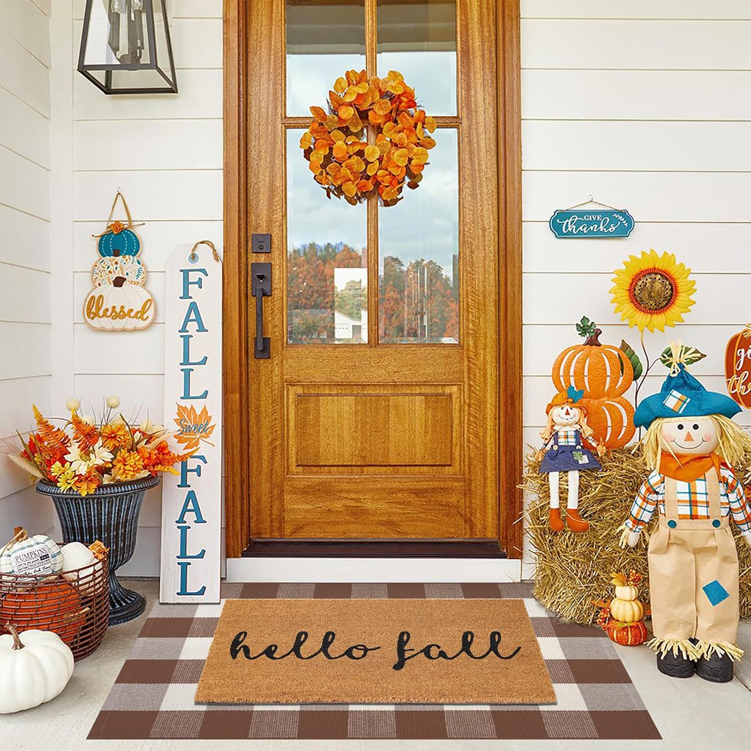 Fall Door Mat Combo Set for Autumn Thanksgiving Decor