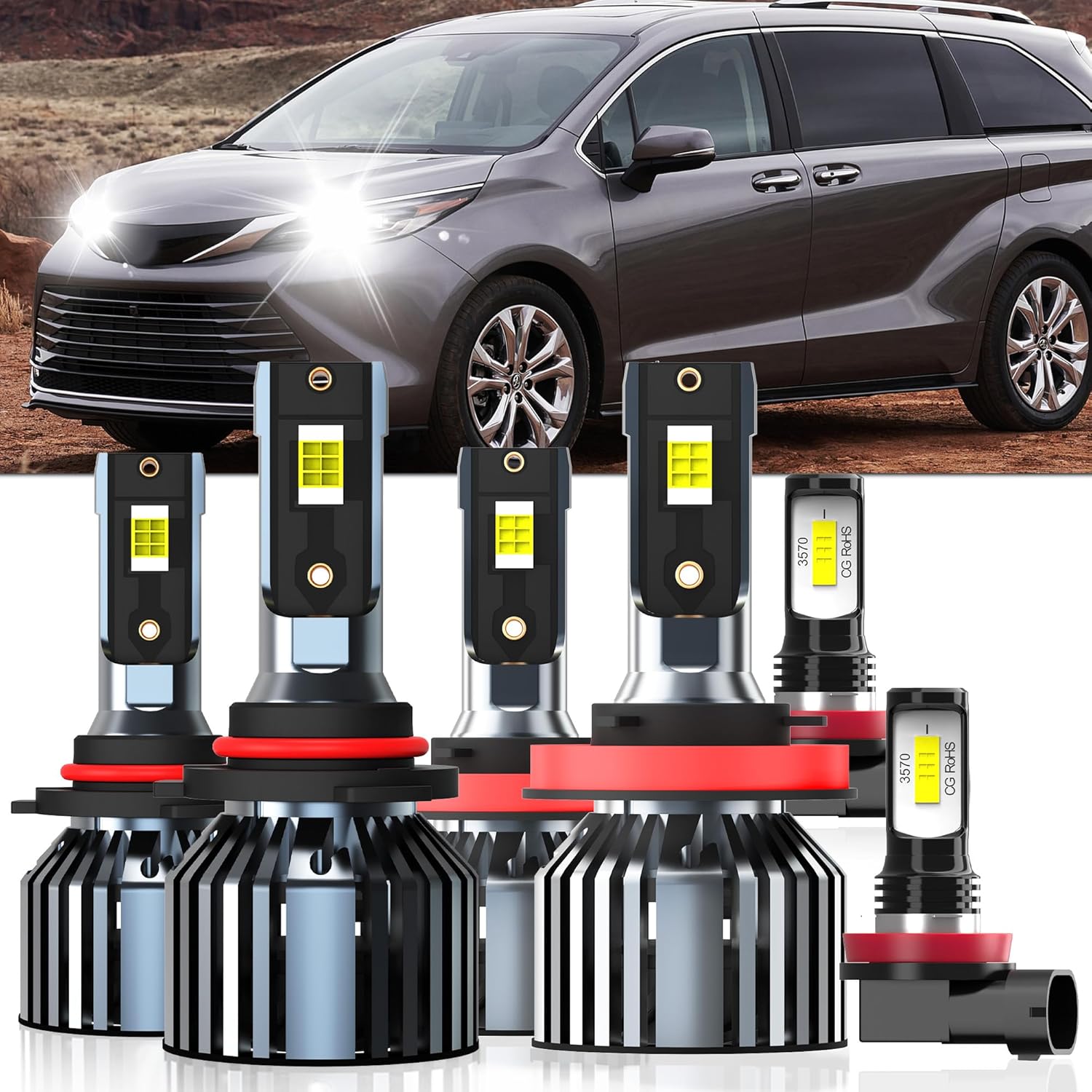 High Power 6500K White Light Bulbs for Toyota Sienna 2011-2020