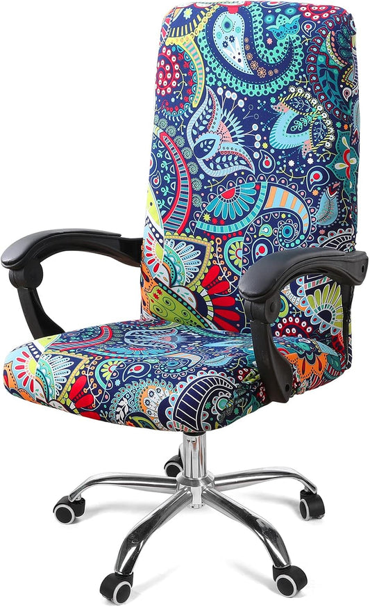 Smiry Blue Green Office Chair Cover - Stretchy & Washable