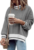 Women's Oversized Crewneck Sweater with Side Slit - Cozy Ribbed