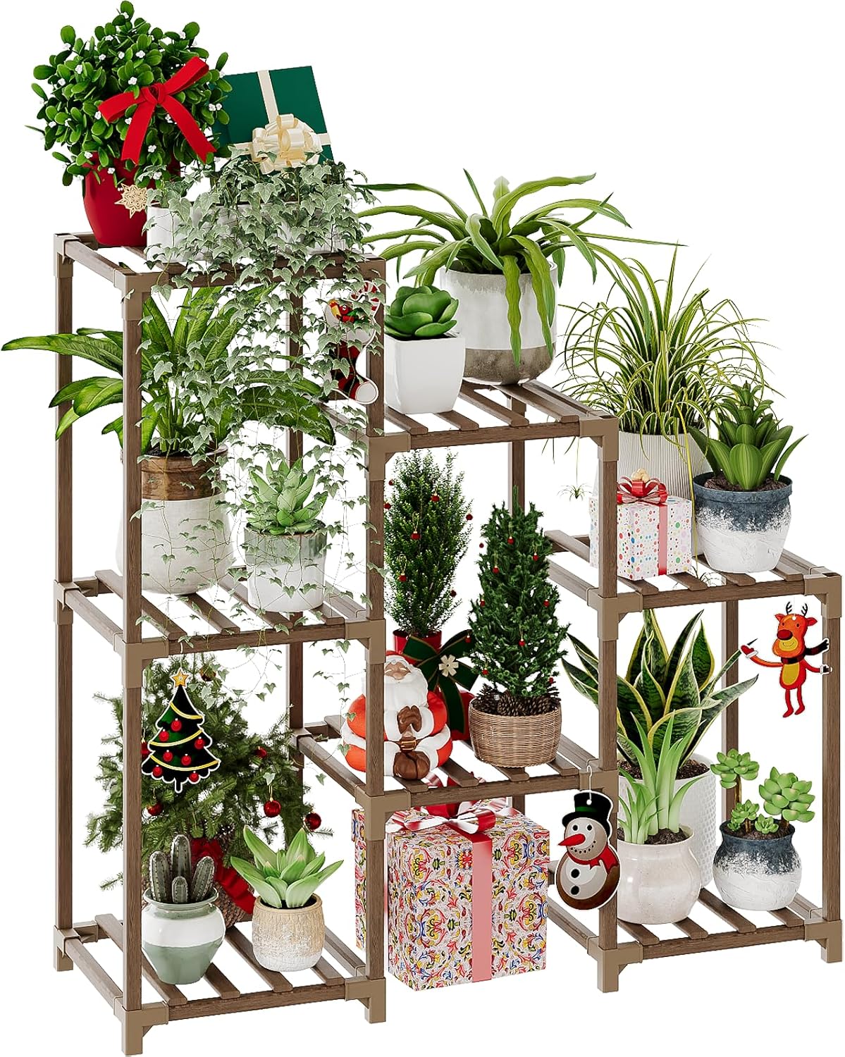 Bamworld Plant Stand Indoor Outdoor Wood Rack for Multiple Plants
