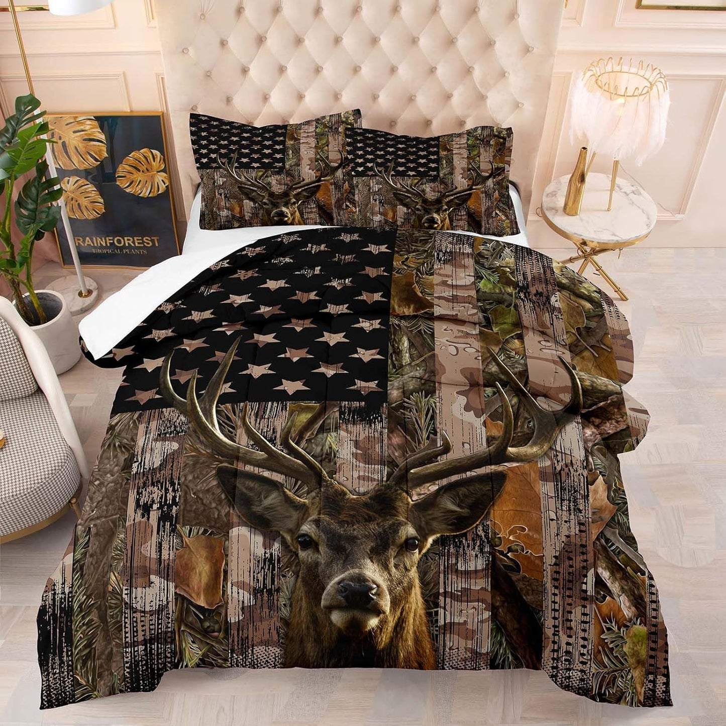 Tailor Shop Deer Comforter Sets for Boys with Camo Design