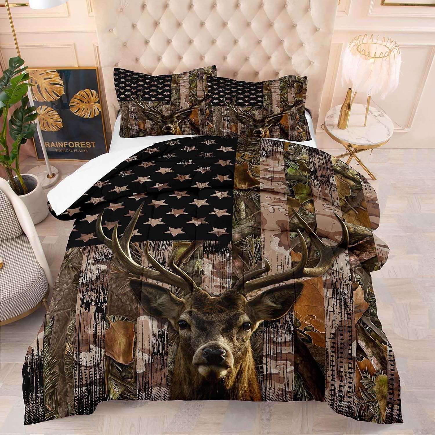 Tailor Shop Deer Comforter Sets for Boys with Camo Design