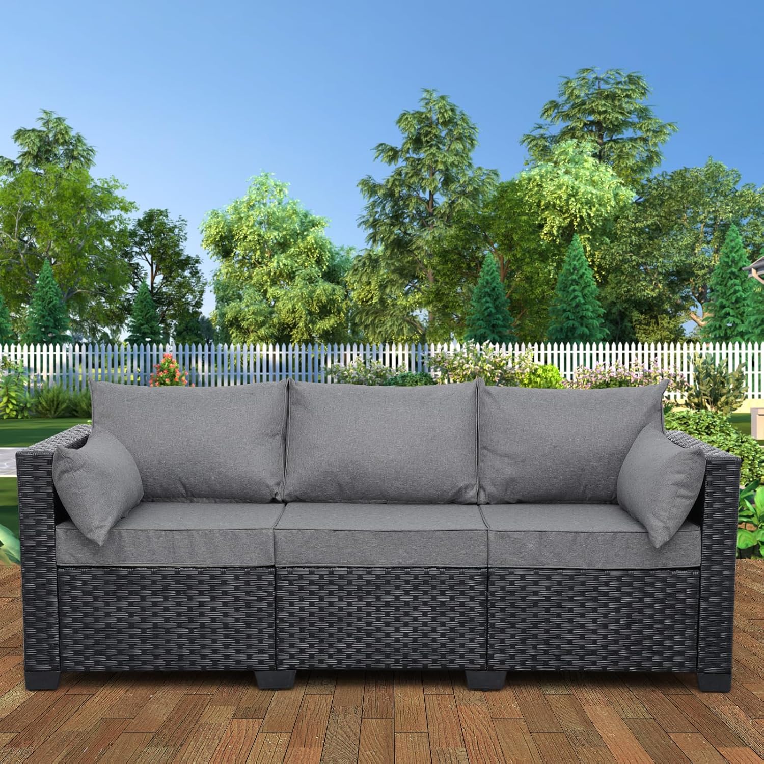 Rattaner Outdoor Couch with Waterproof Cover and Anti-Slip Cushions