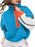 Women's Fleece Half Zip Pullover Oversized Crop Hoodie - Warm Fit