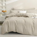 JELLYMONI King Duvet Cover Set Light Khaki - Boho Striped Comfort