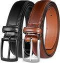 Men's Leather Dress Belt 2Pack - Genuine Leather, Classic Styles Belts