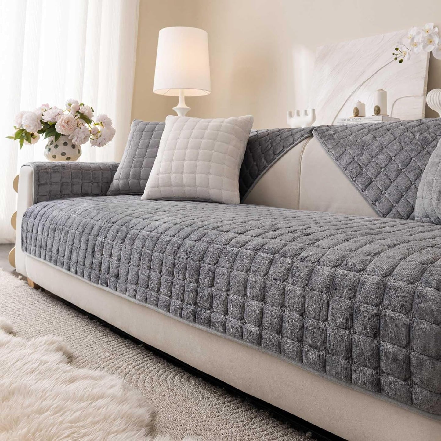 Velvet Washable Couch Cover for Pets, Non Slip Sofa Protector