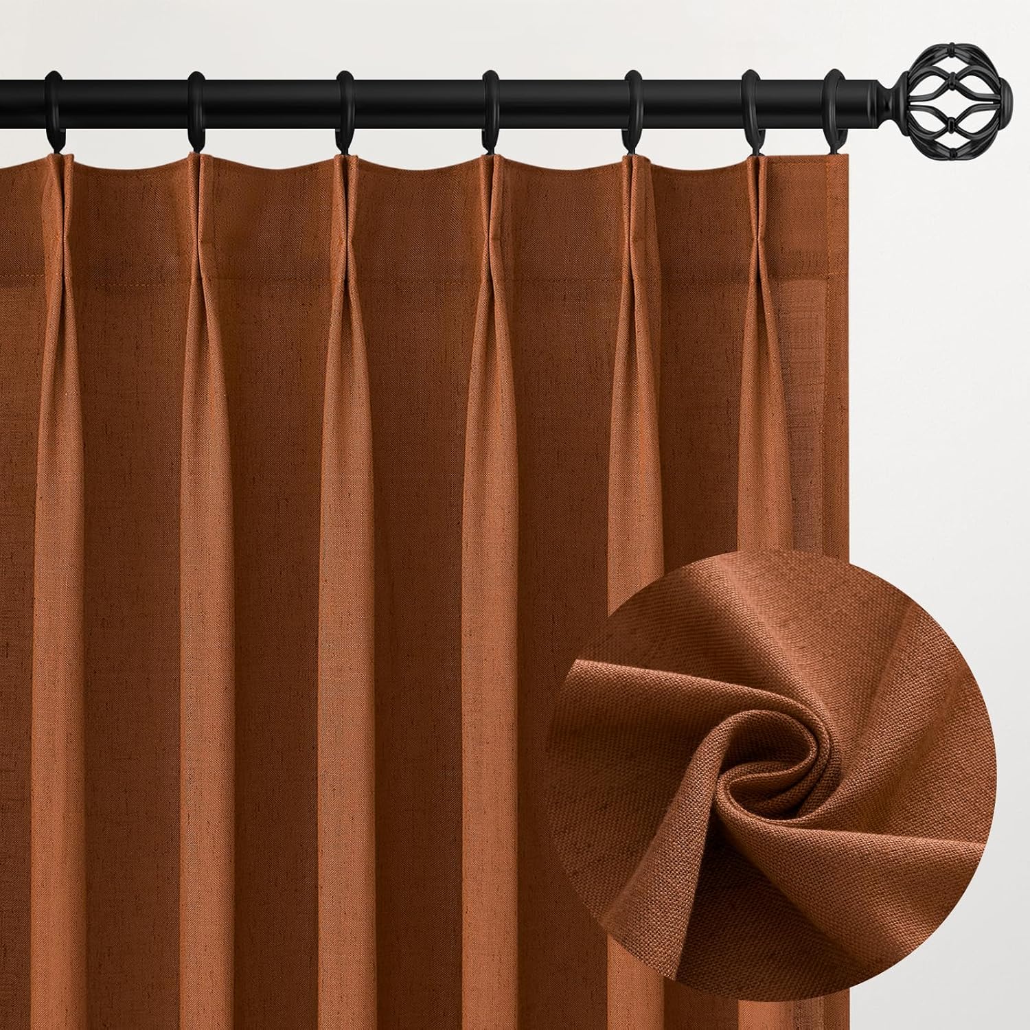 Topfinel 102 Inch Rust Colored Pinch Pleated Sheer Curtains