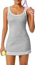 TQD Tennis Dress for Women Athletic Striped Knitted Sweater Tank Mini