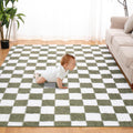 5x8 ft Green and White Checkered Super Soft Rug - Fluffy High Pile