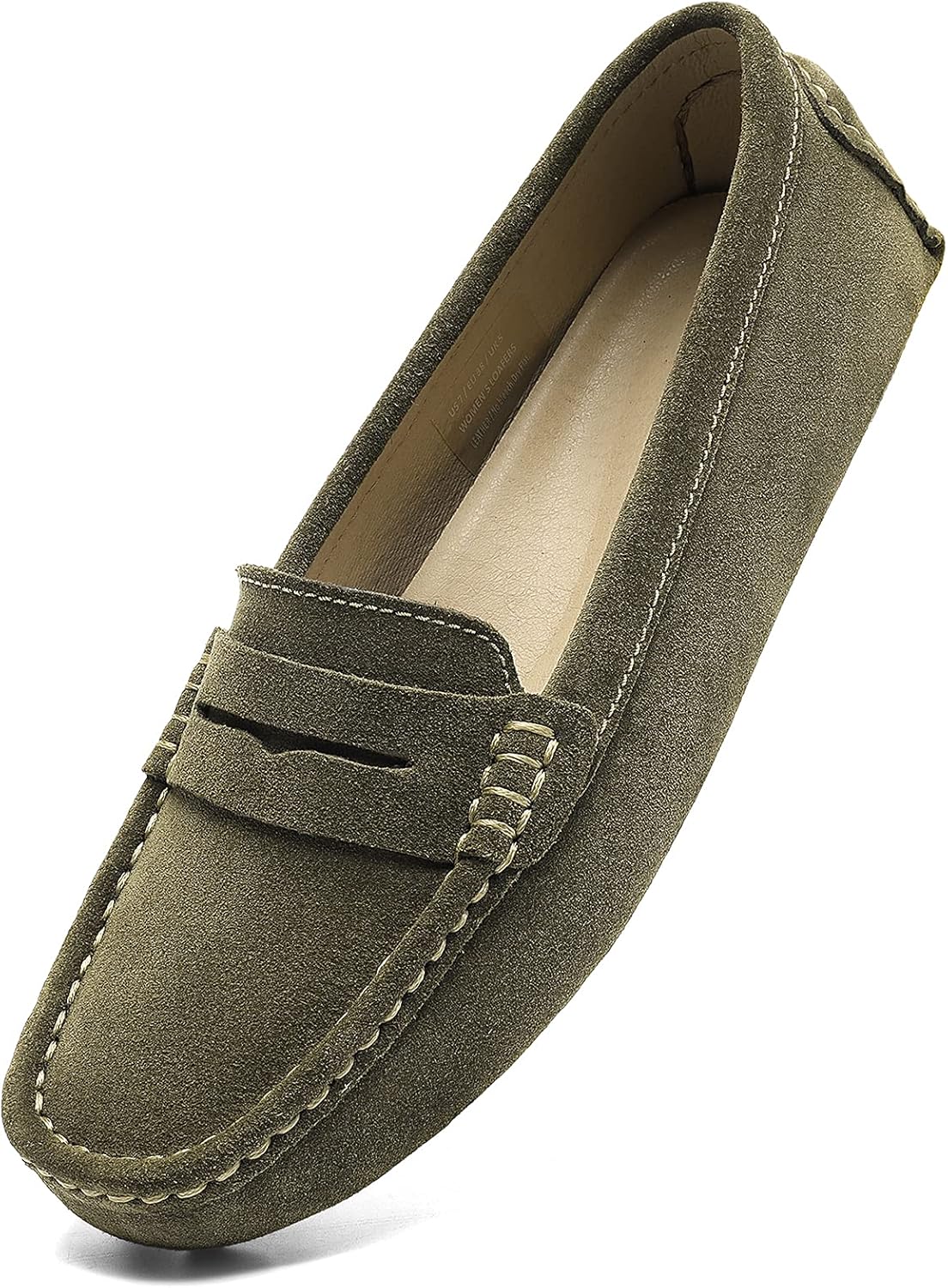 Osslue Women's Suede Leather Casual Penny Loafers for Comfort