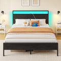 Queen Bed Frame with LED Headboard and Charging Station - Black