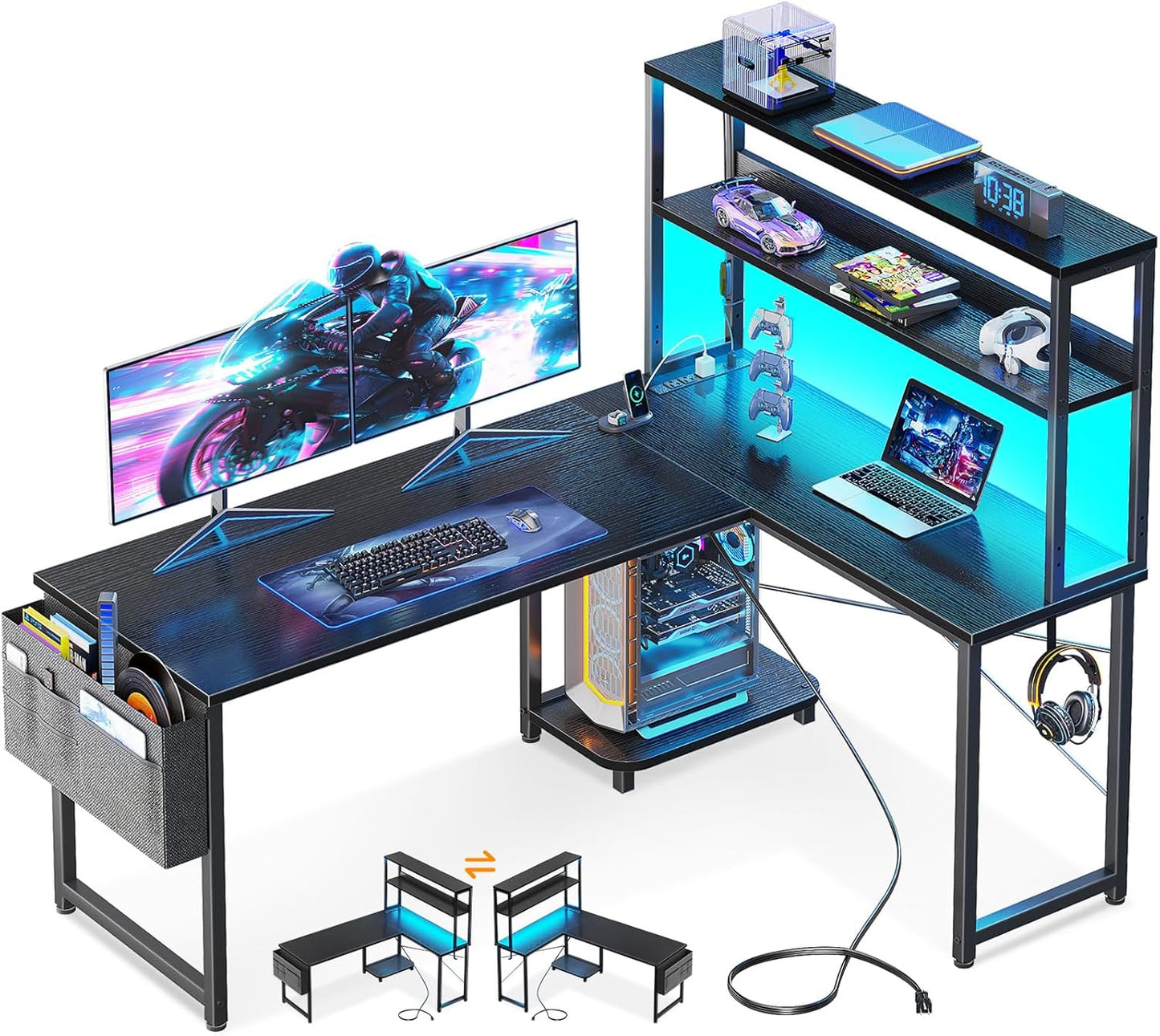 Casaottima Gaming Desk with Power Outlets & LED Lights Review