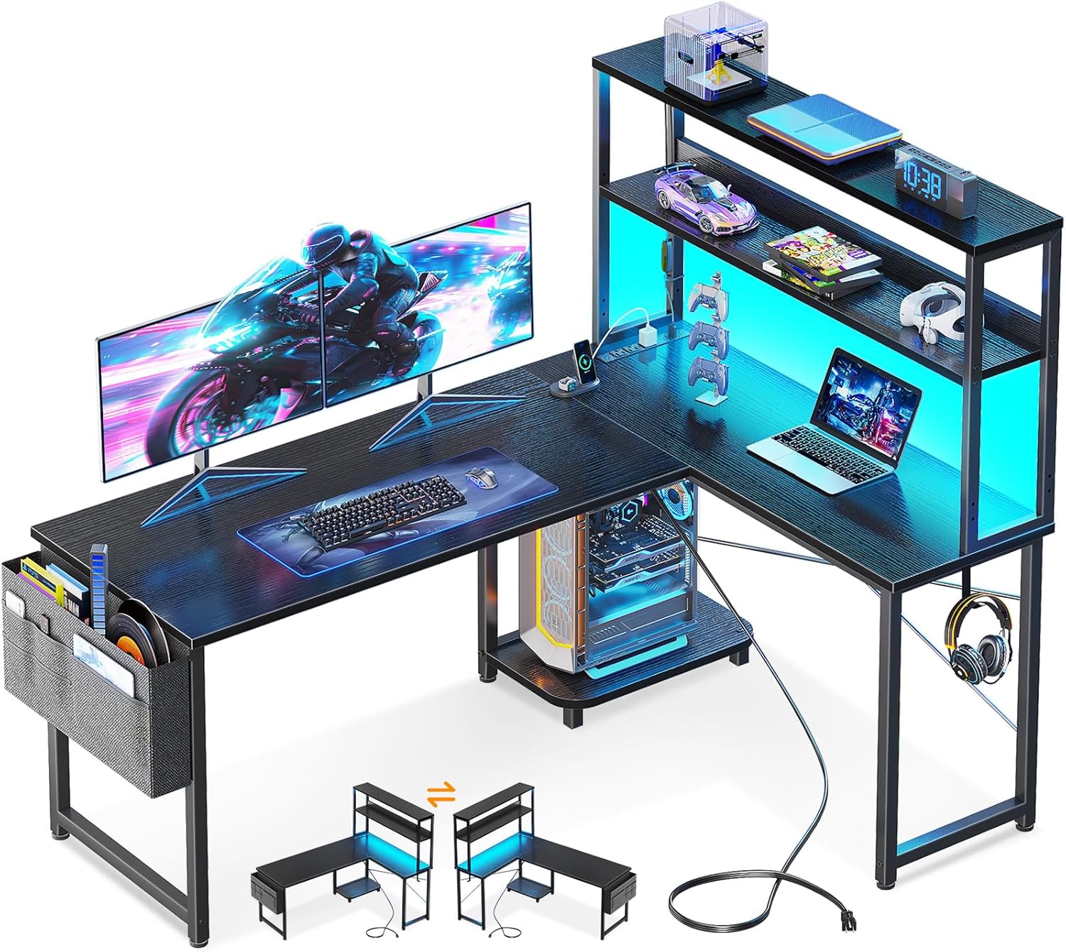 Casaottima Gaming Desk with Power Outlets & LED Lights Review