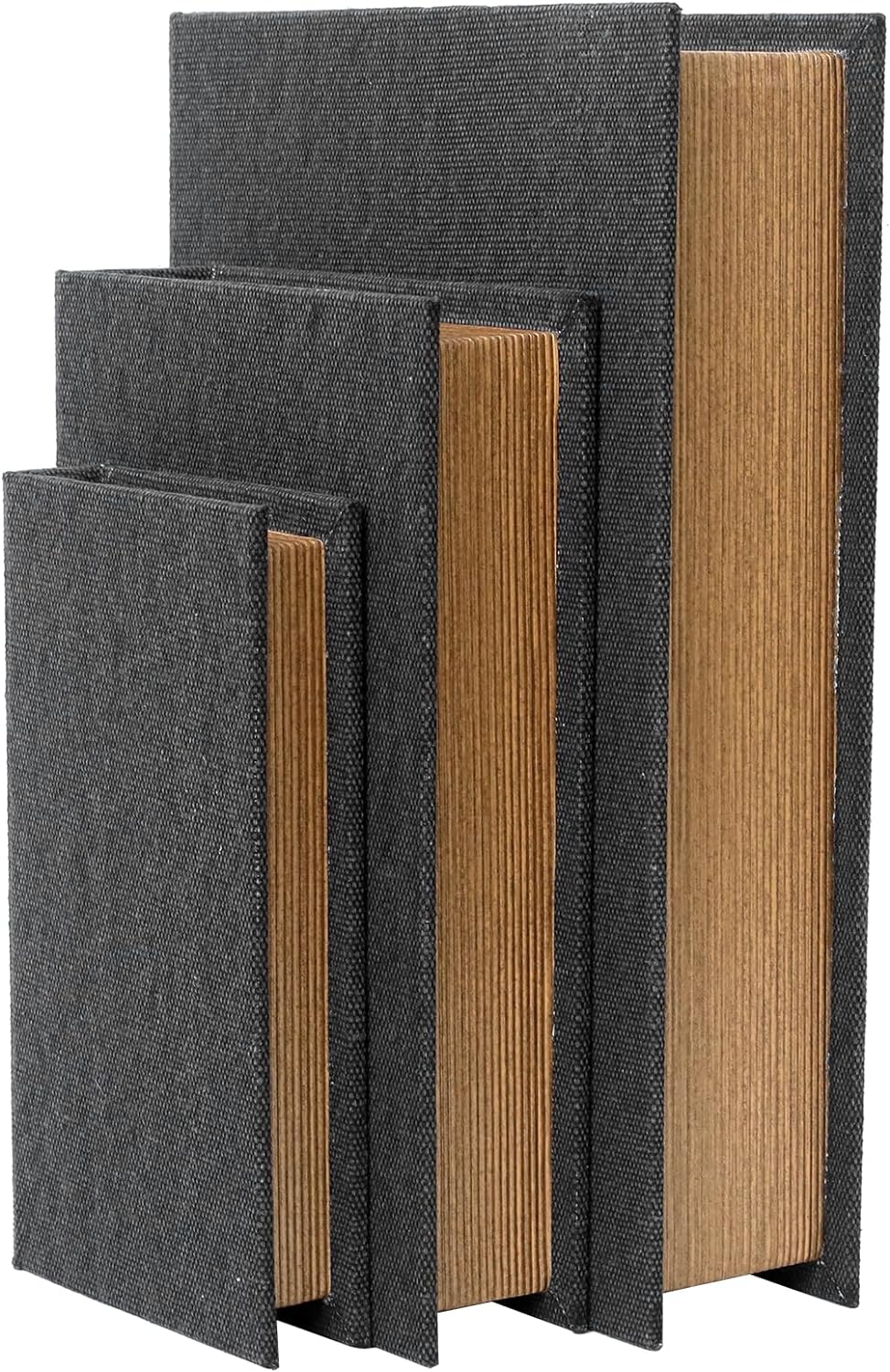 Modern Linen and Wood Decorative Faux Book Boxes Set of 3