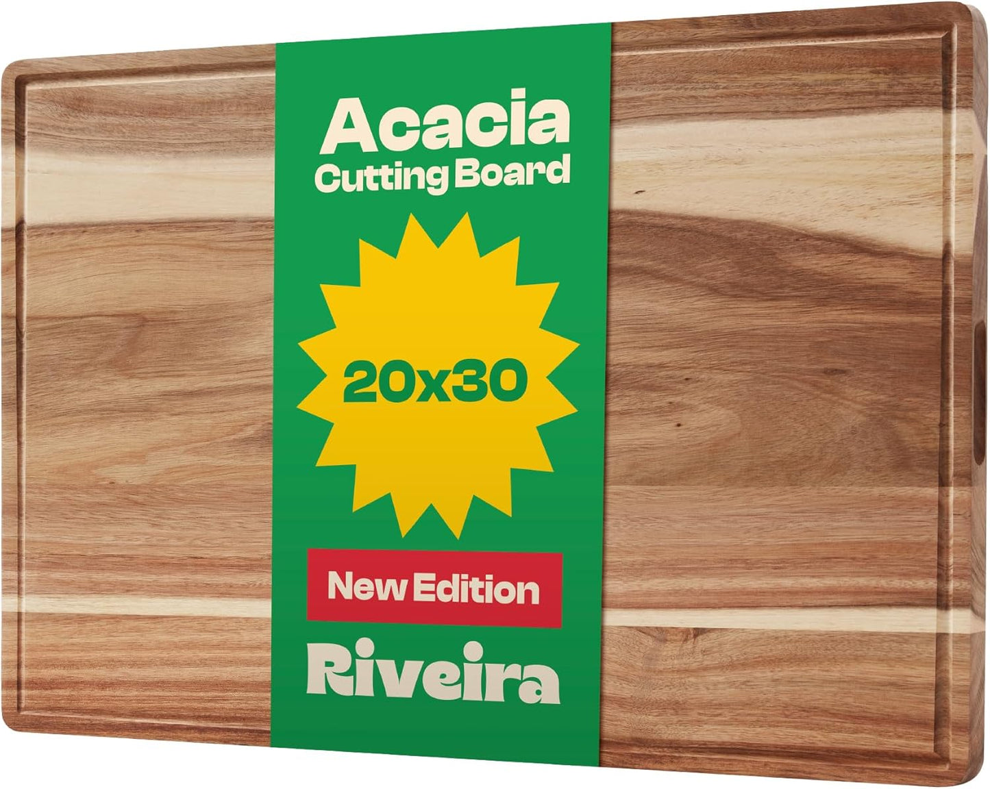 Gourmet Acacia Wood Cutting Board with Juice Grooves for Kitchen