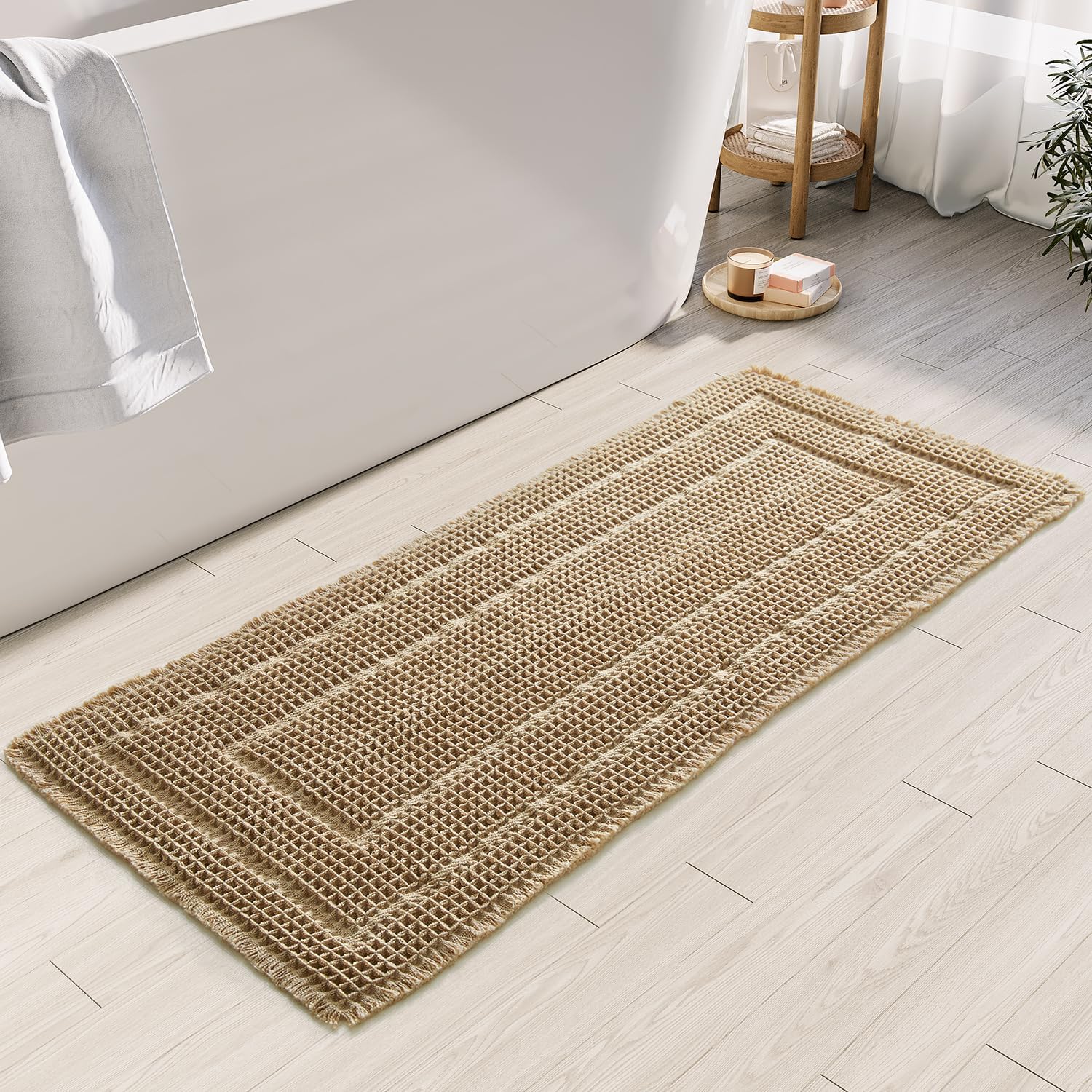 Non Slip Waffle Luxury Bath Mat for Bathroom - Soft and Durable