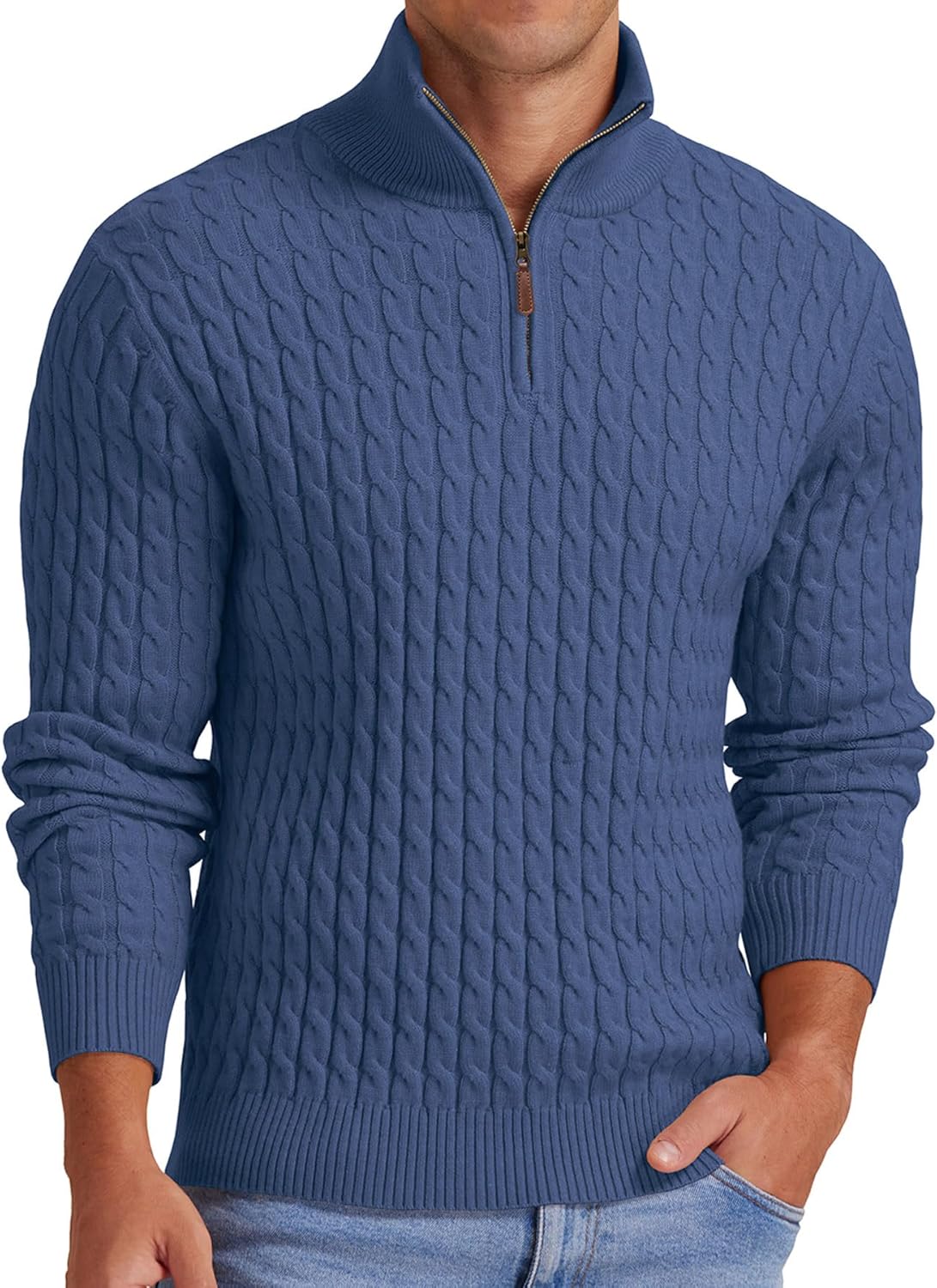 Askdeer Men's Quarter Zip Pullover Sweater for Cozy Style