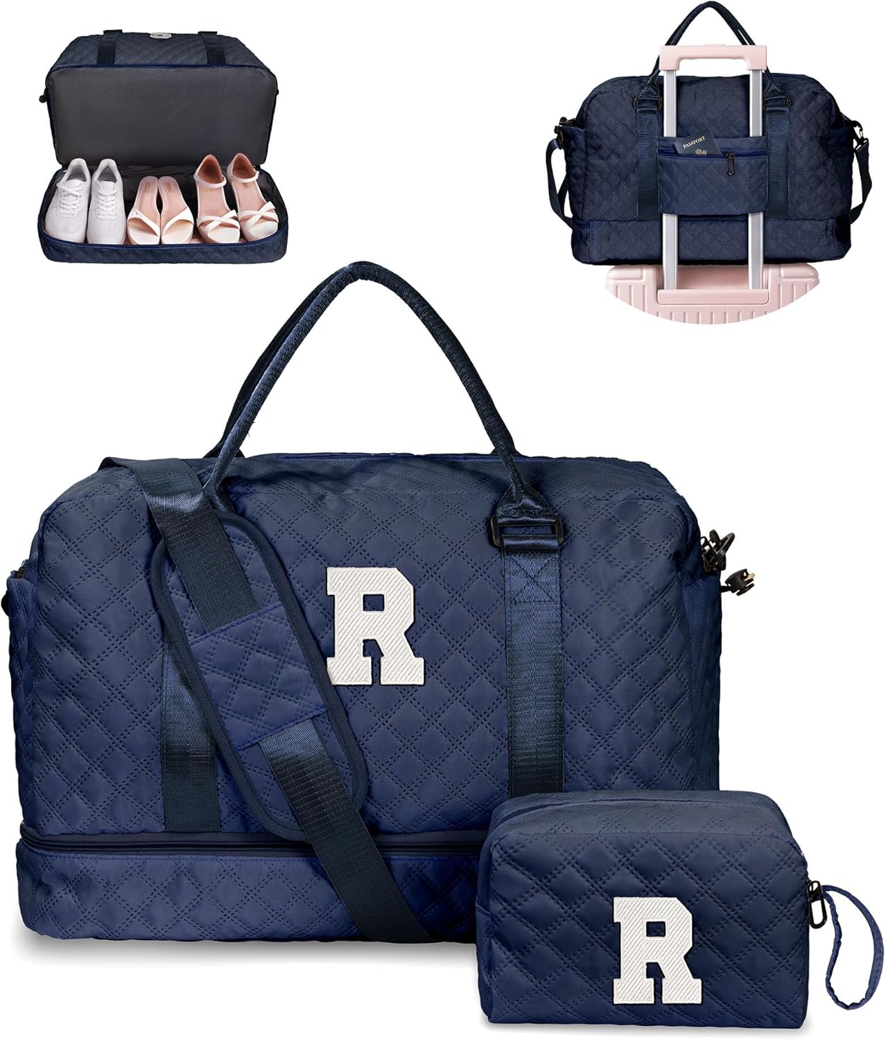 Navy Blue Duffel Bag with Personalized Initial for Travel