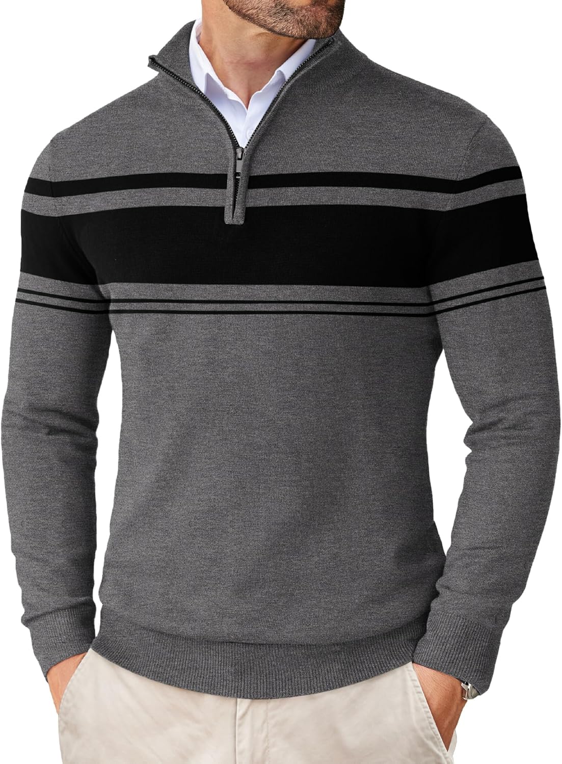 COOFANDY Men's Quarter Zip Pullover Sweater for Stylish Comfort