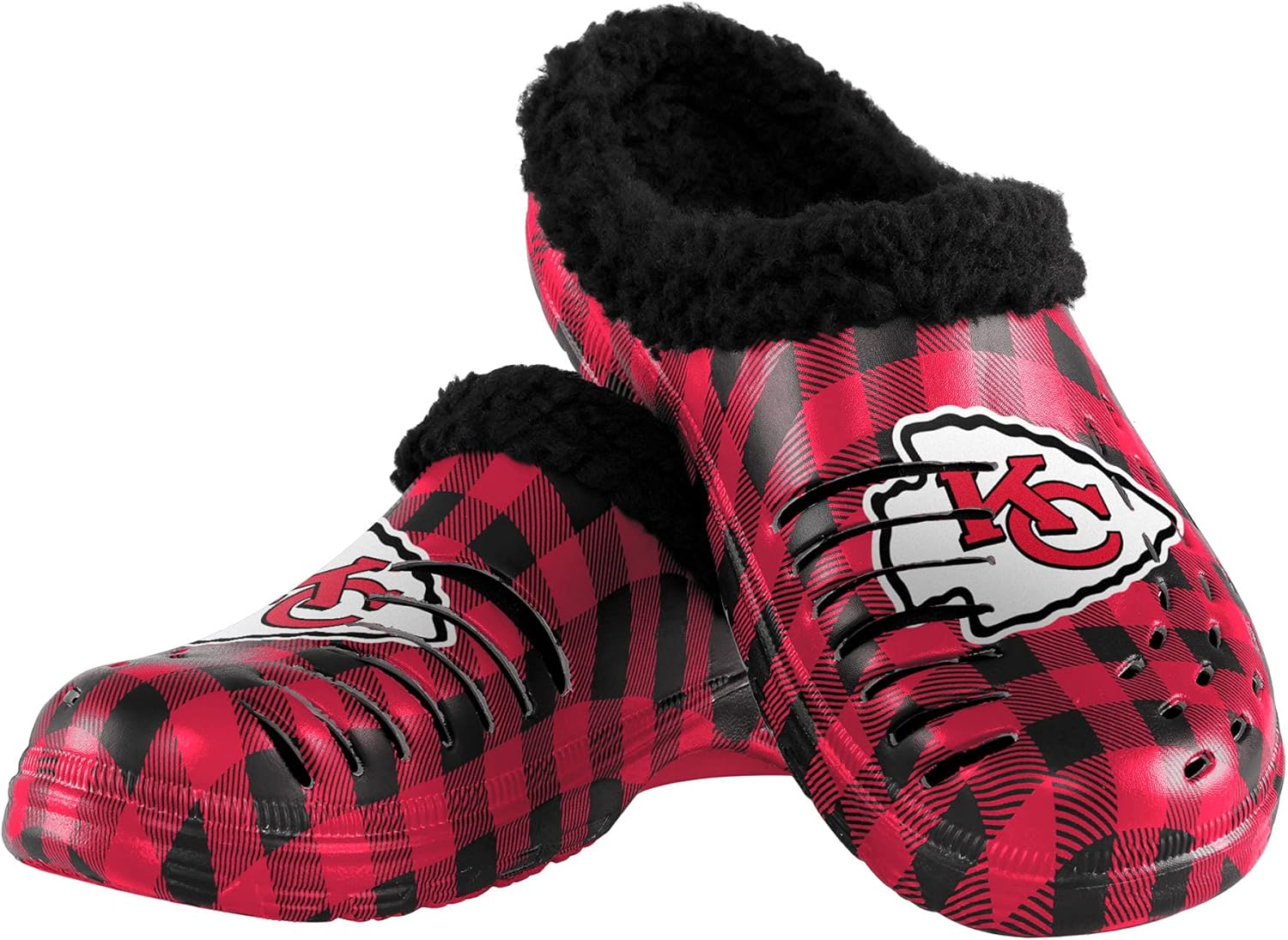 FOCO Men's NFL Team Logo Sherpa Lined Buffalo Check Shoes