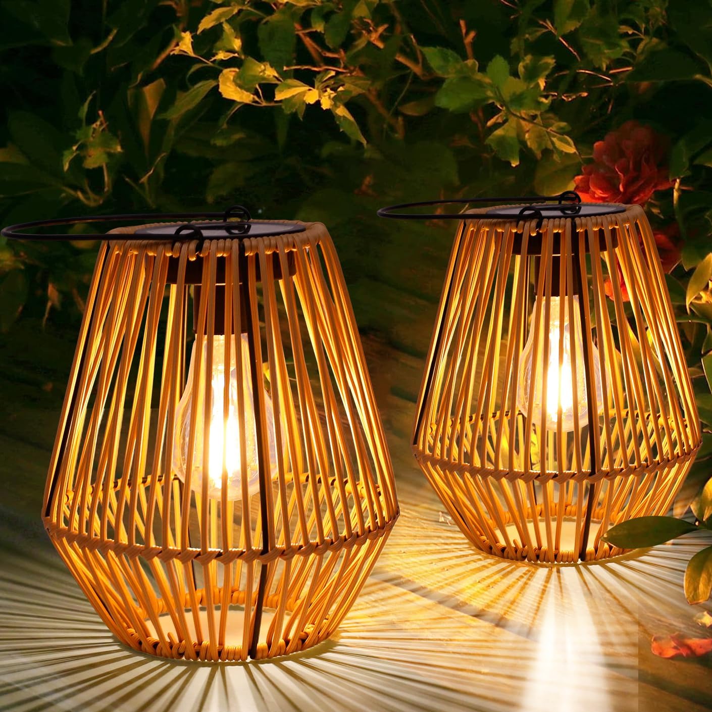 Solar Lanterns for Outdoor Decor - Waterproof Wicker Lights