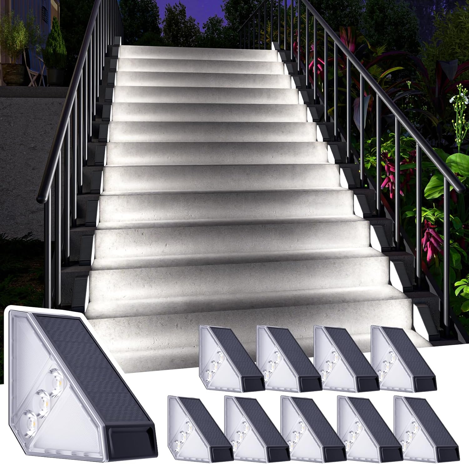 ROSHWEY Solar Step Lights for Outside - 10 Pack Waterproof