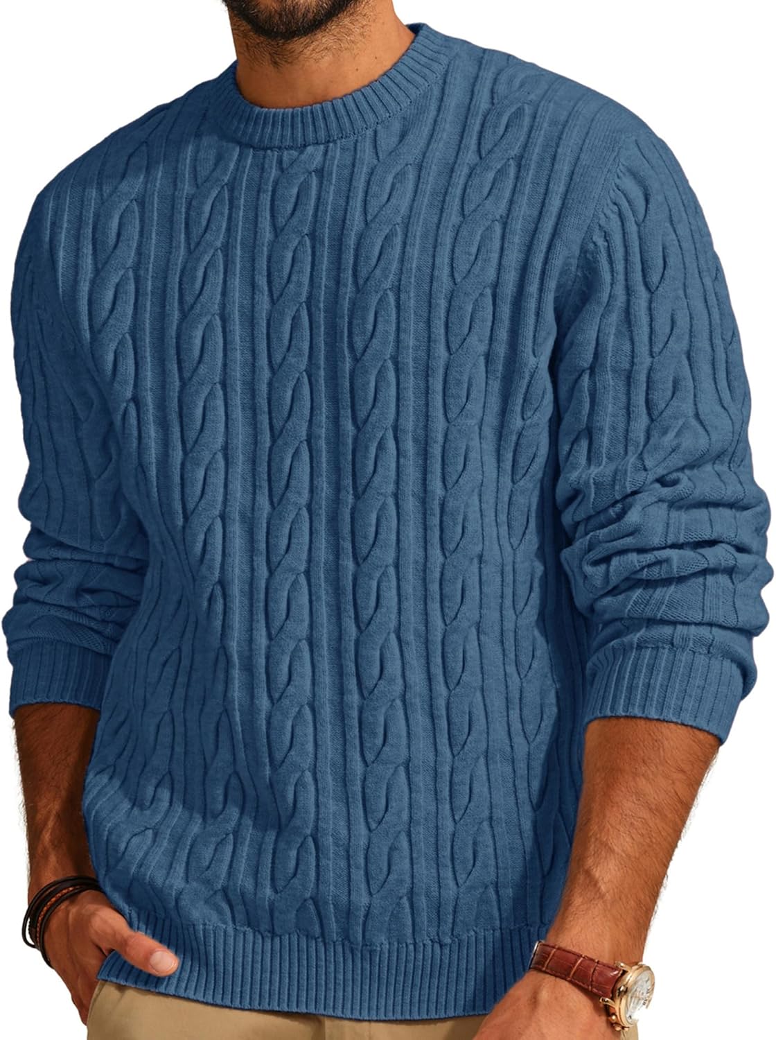 PJ PAUL JONES Mens Sweater Crewneck Cable Knit Pullover Style