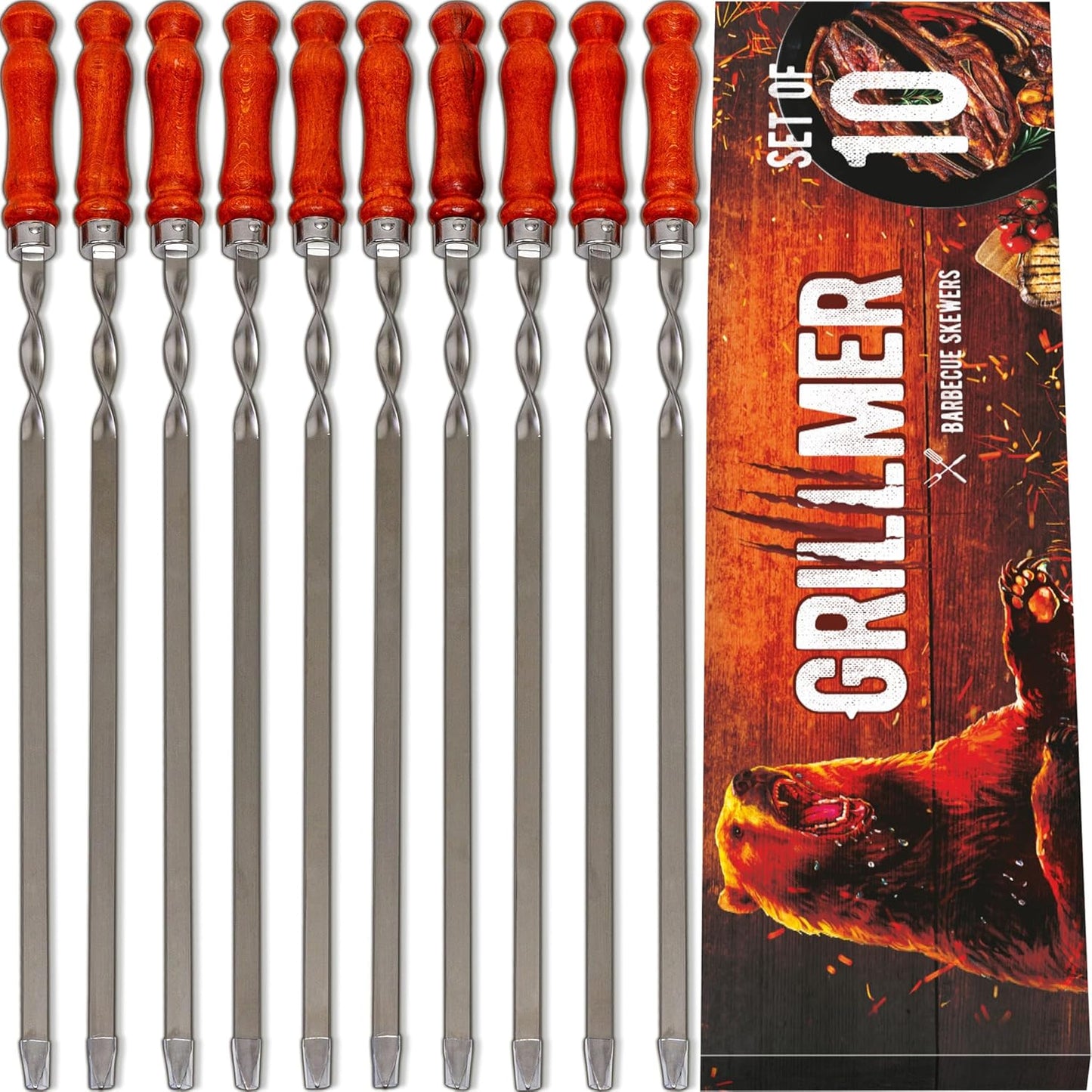 Premium BBQ Skewers for Grilling - 23.6 Inch Stainless Steel Set