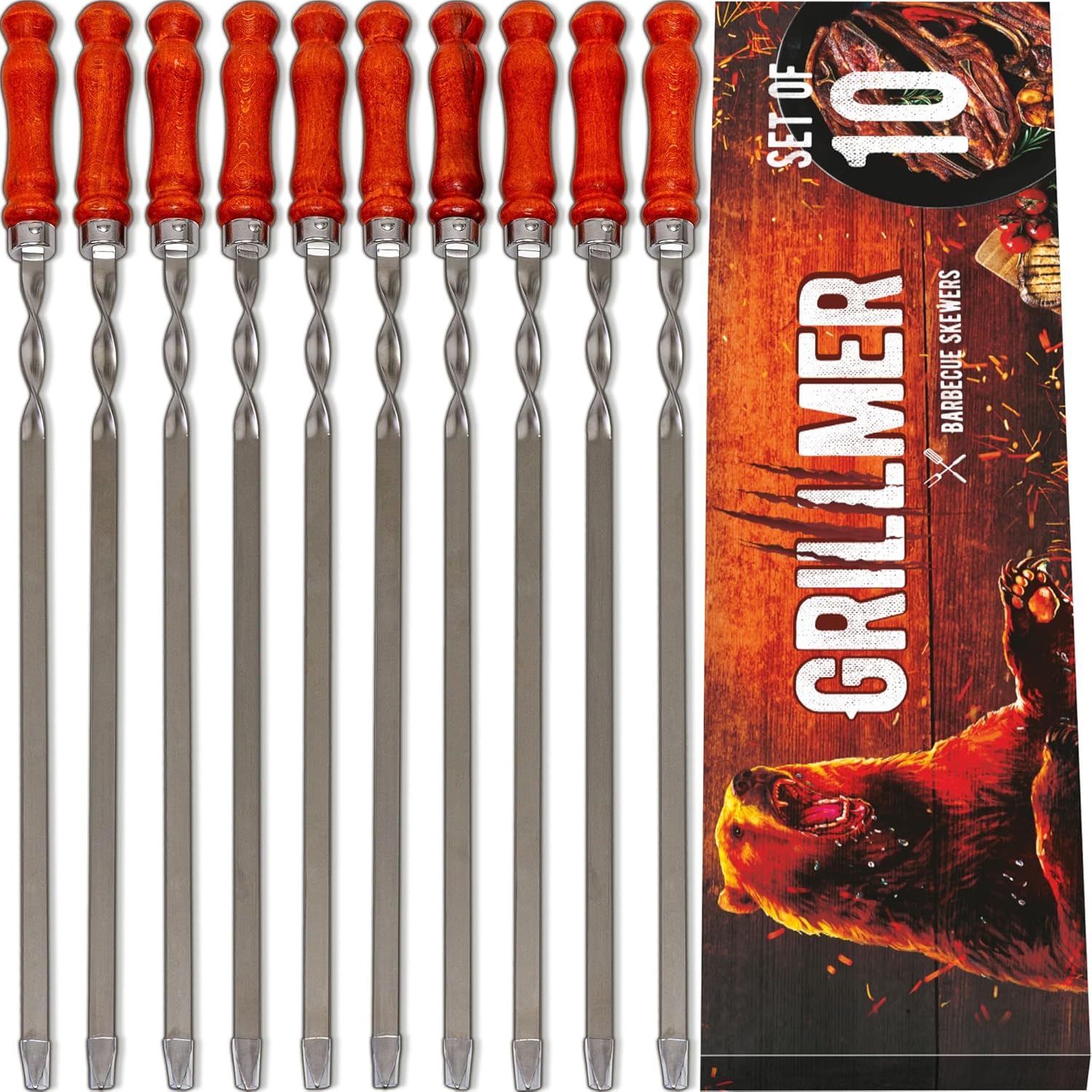 Premium BBQ Skewers for Grilling - 23.6 Inch Stainless Steel Set