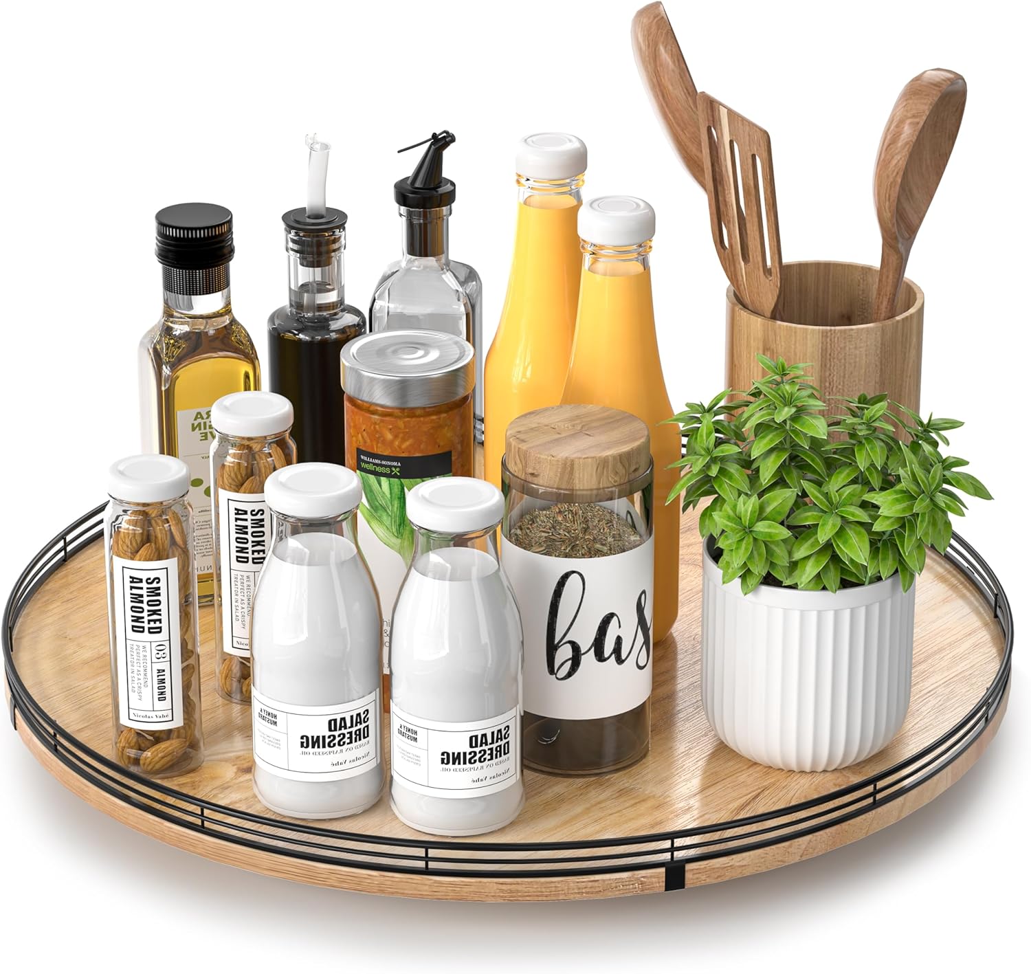 18in Lazy Susan Oak Wood Turntable Organizer for Home Decor