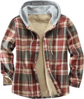 Men's Cotton Plaid Flannel Shirt Jacket with Hood - Sherpa Lined