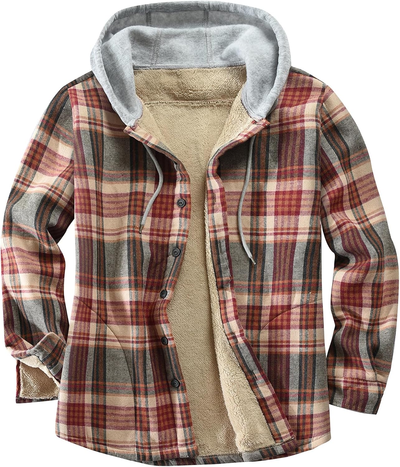 Men's Cotton Plaid Shirts Jacket with Fleece Lining for Comfort