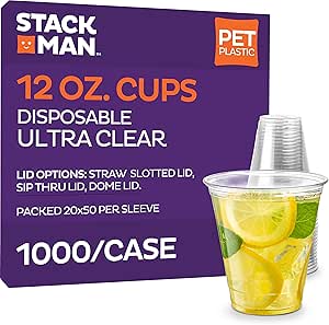 Stack Man 12 oz Ultra-Clear PET Disposable Plastic Cups for Parties