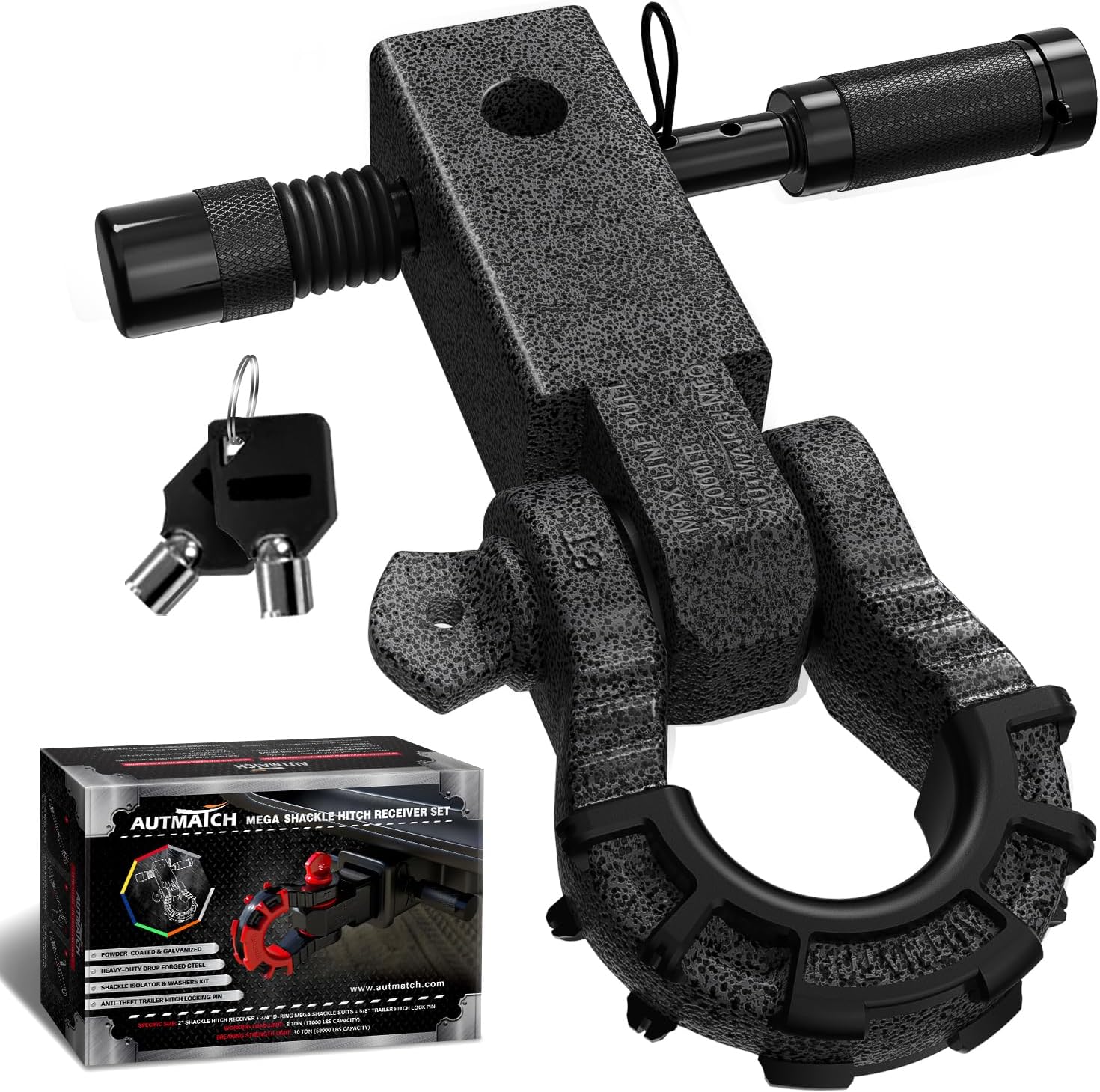 AUTMATCH Shackle Hitch Receiver 2in Heavy Duty Towing Kit