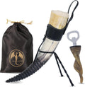 Viking Drinking Horn Set with Leather Holster and Stand