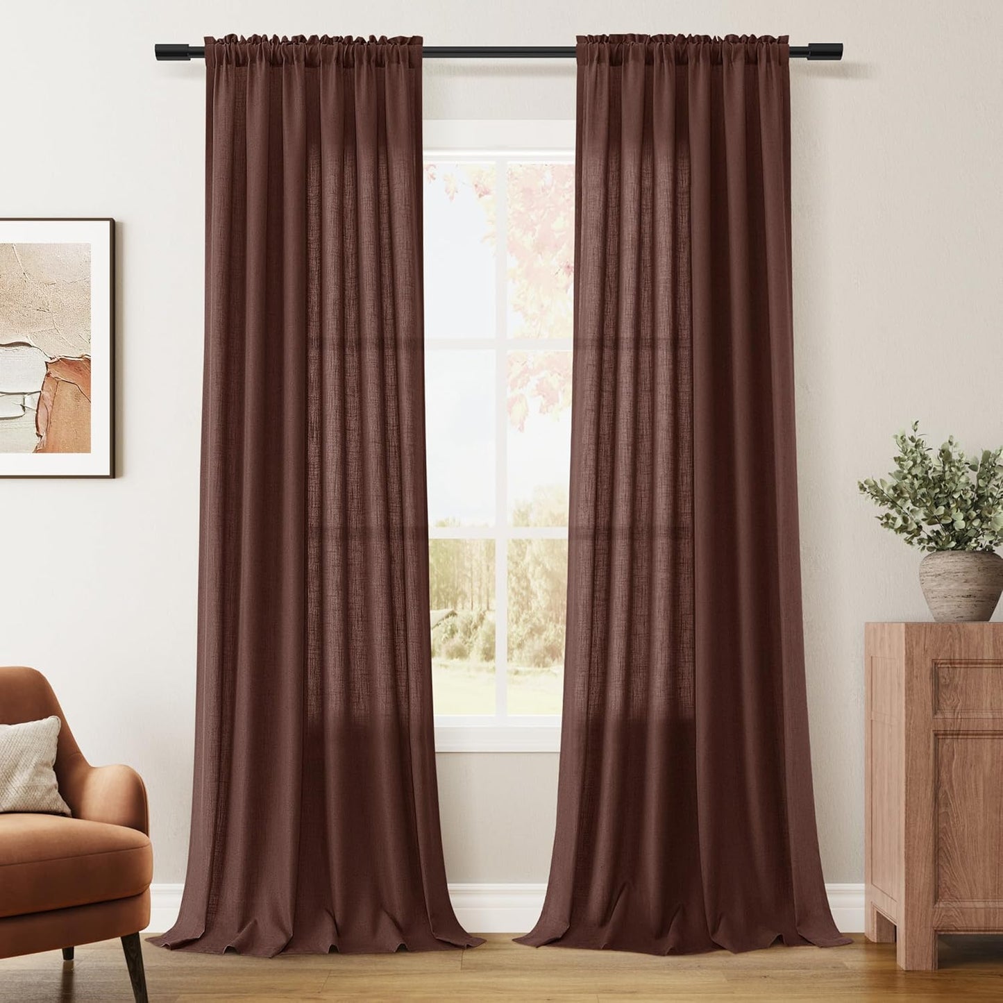 Guken Rustic Brown Linen Curtains for Cozy Farmhouse Decor
