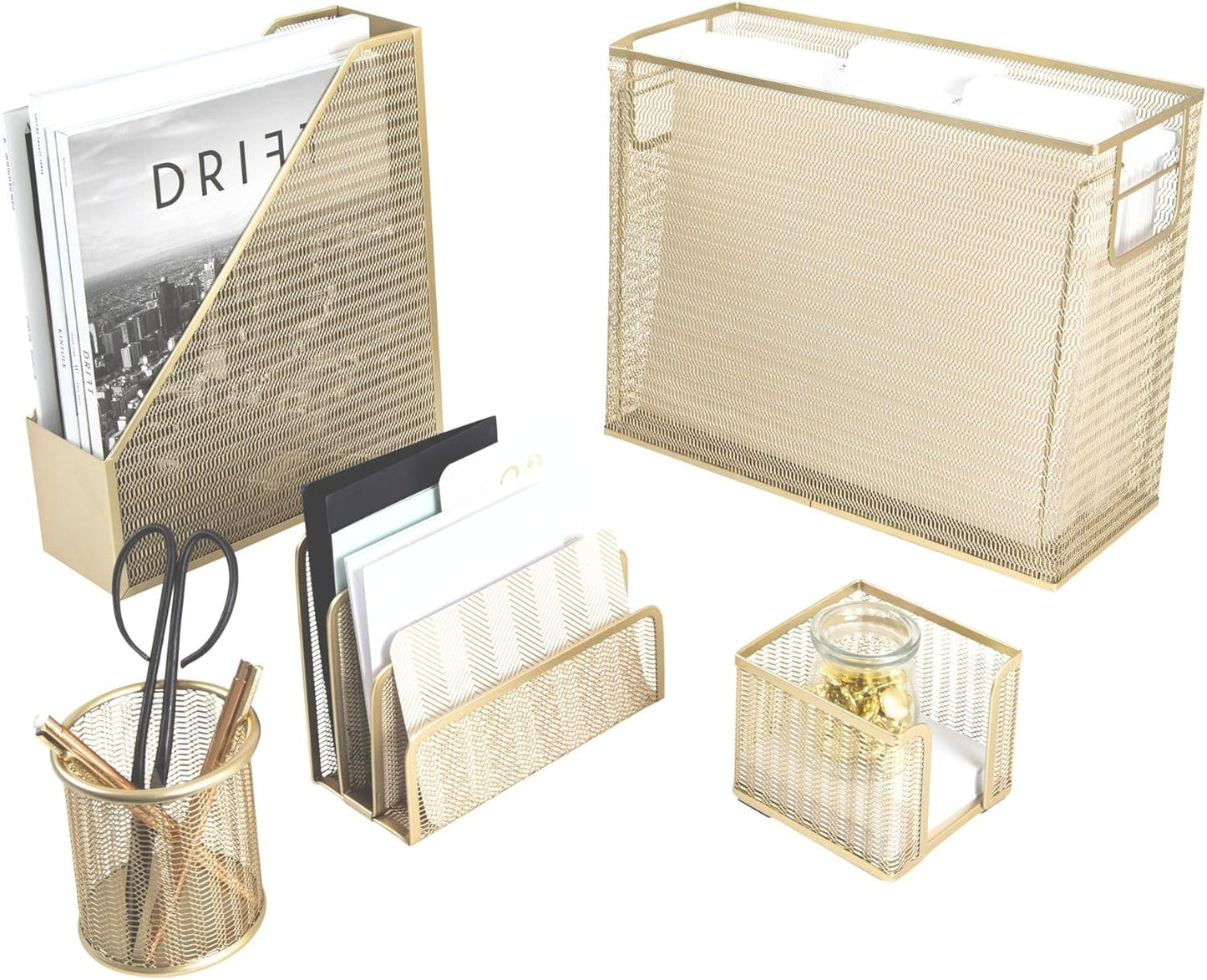 Gold Desk Accessories Set - 5 Piece Office Organization Kit