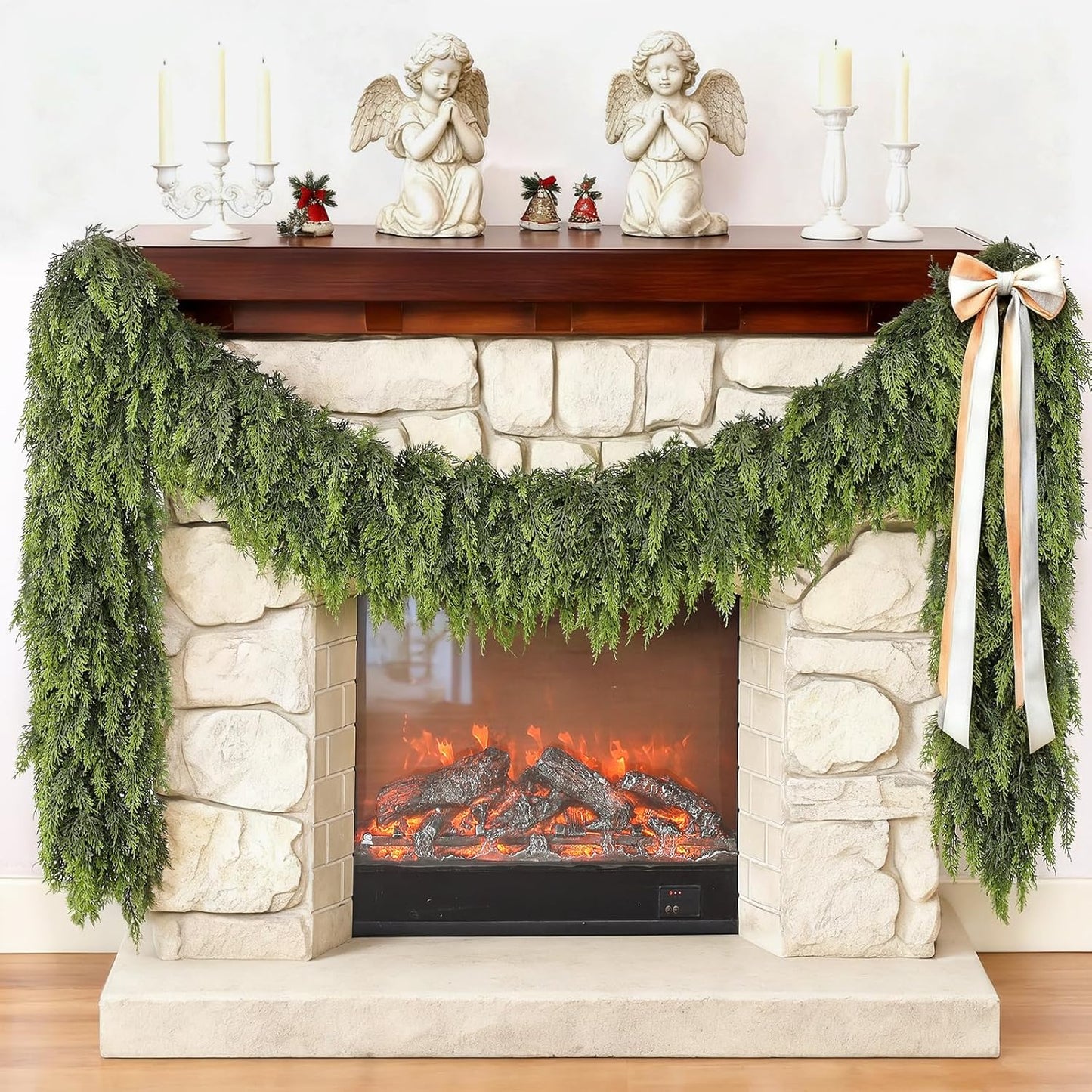 6FT Cedar Garland for Fireplace - Lush Faux Cedar Decor