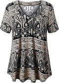 FOLUNSI Plus Size Short Sleeve Henley Tunic Top - Flowy Floral Fit
