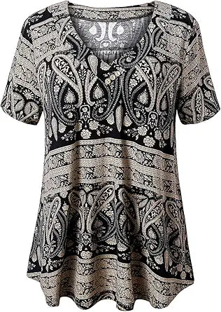 FOLUNSI Womens Plus Size Short Sleeve Henley Floral Blouse
