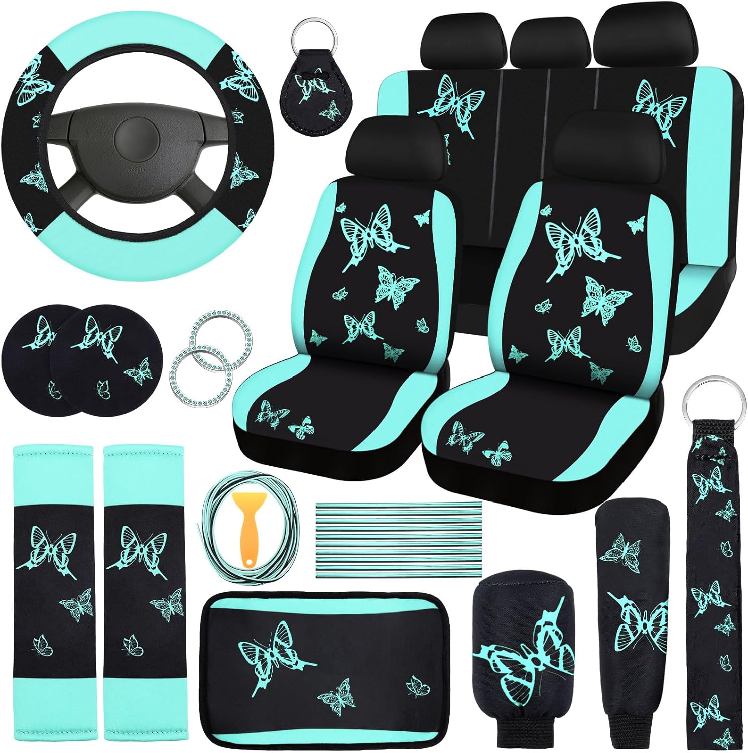 BBTO Butterfly Car Seat Full Set - Stylish Mint Green Accessories