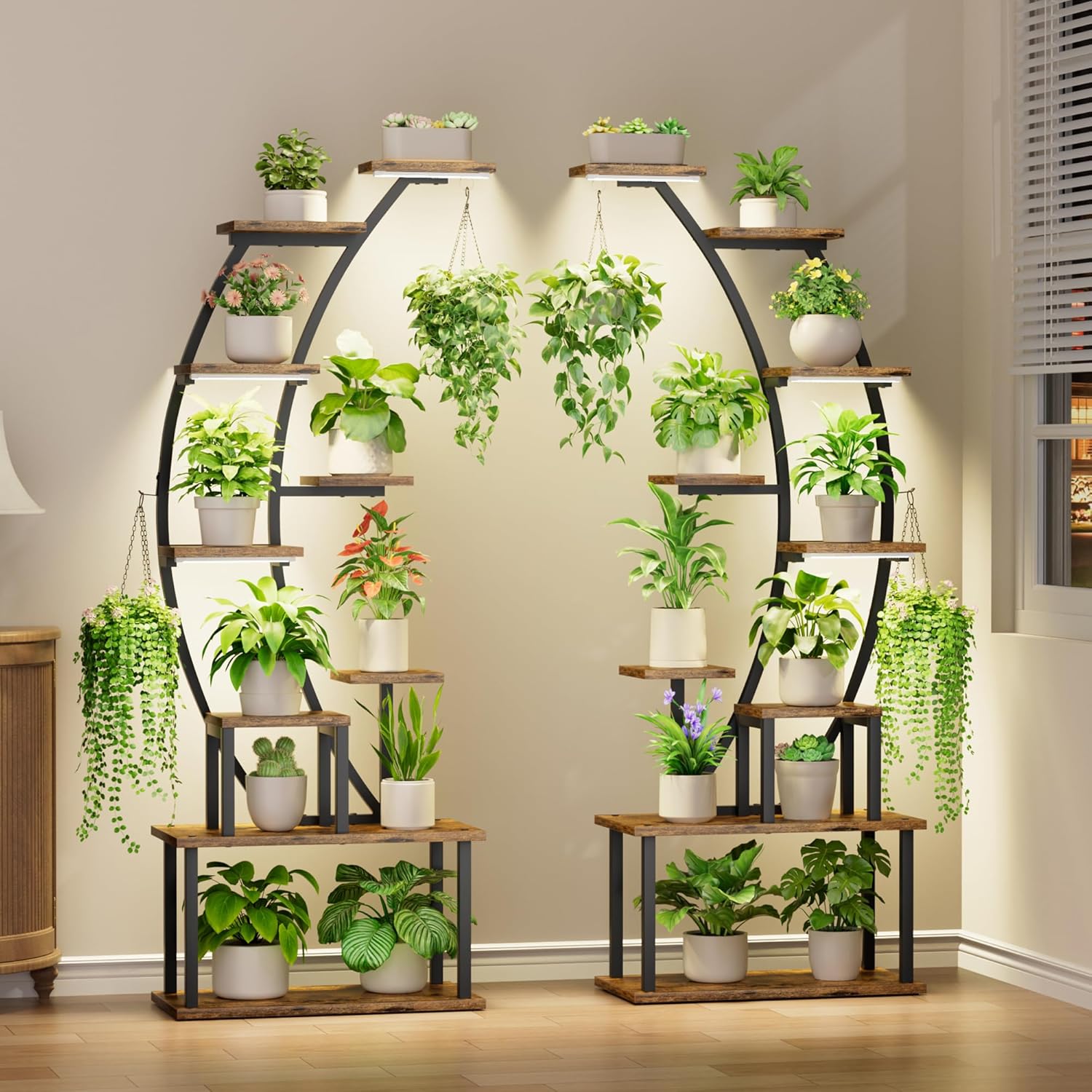 Indoor Plant Stand with Grow Lights, 64in Tall Metal Shelf