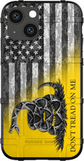 iPhone 14 Rugged Shield Case with Dont Tread on Me Flag - Camo
