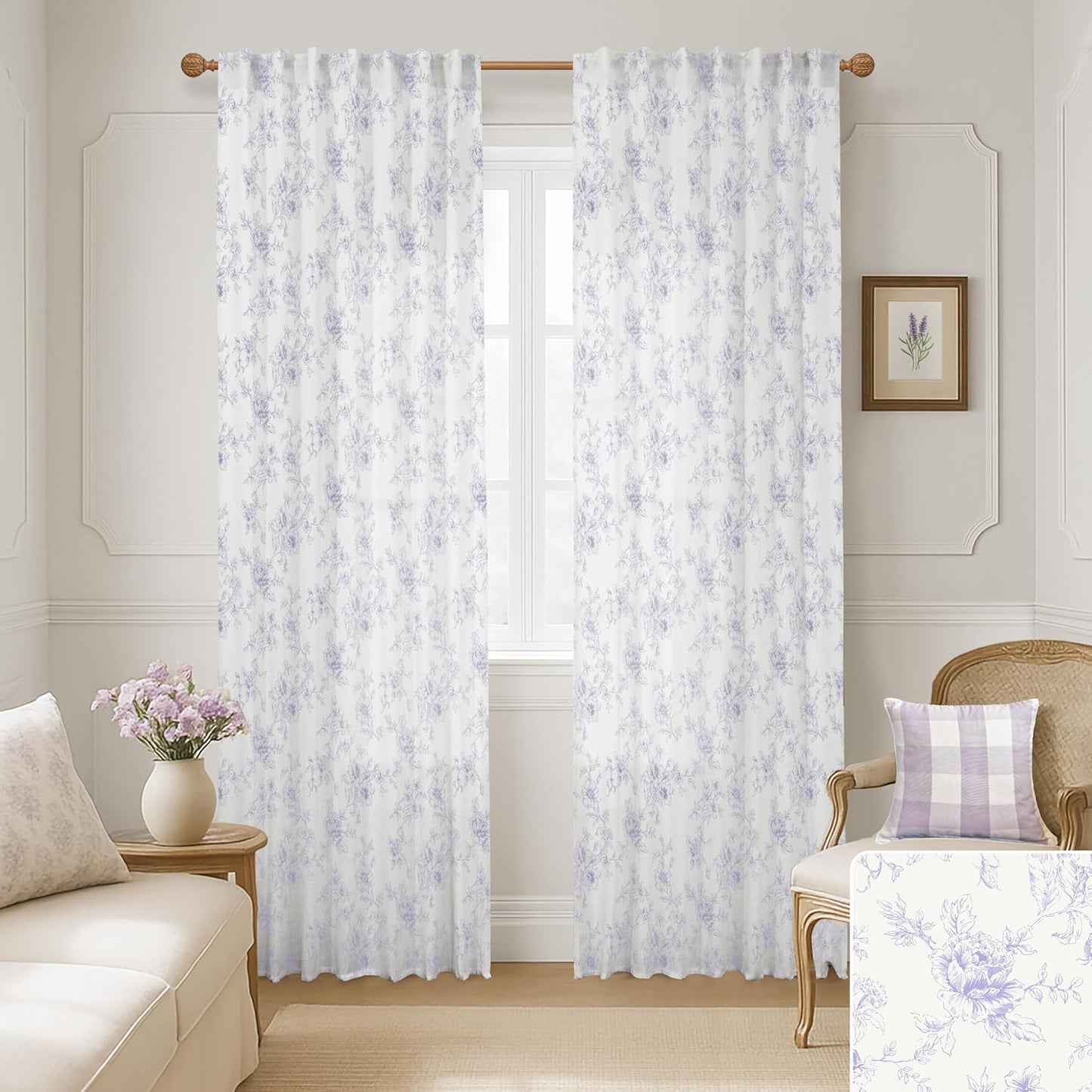 Lavender Purple Floral Curtains for Bedroom and Living Room