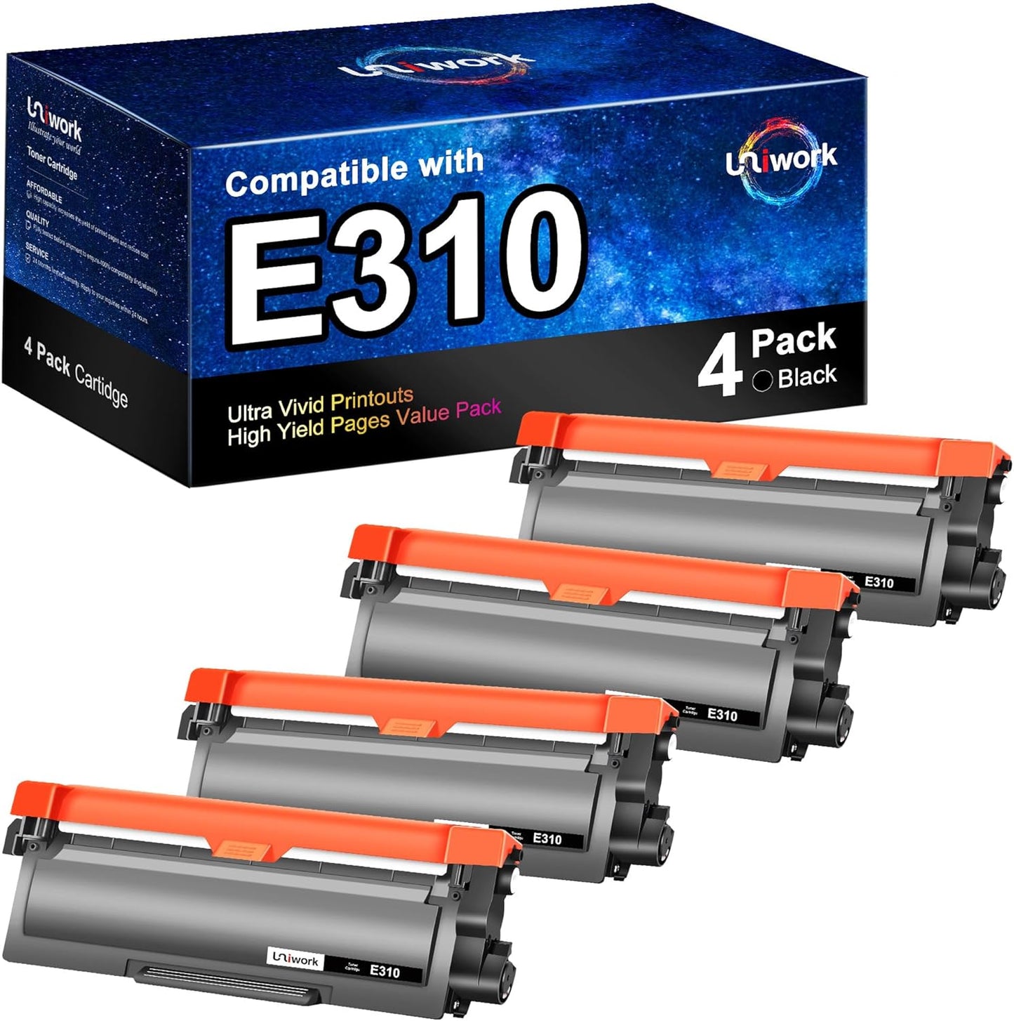 4 Black E310dw Toner Cartridges for Dell E310 Printers 2,600 Pages