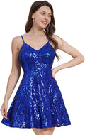 ODIZLI Spaghetti Straps Sparkly Sequin A-Line Mini Dress - Shimmering