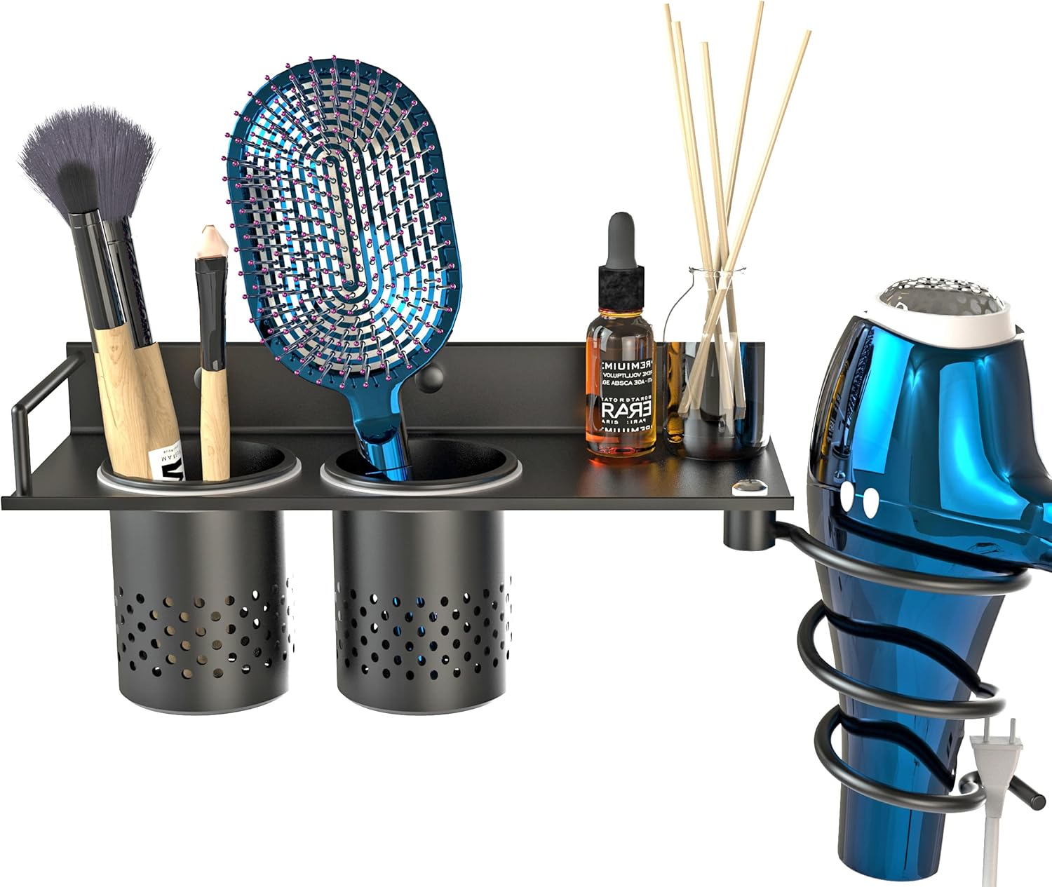 Wall-Mounted Hair Dryer Holder with Cups