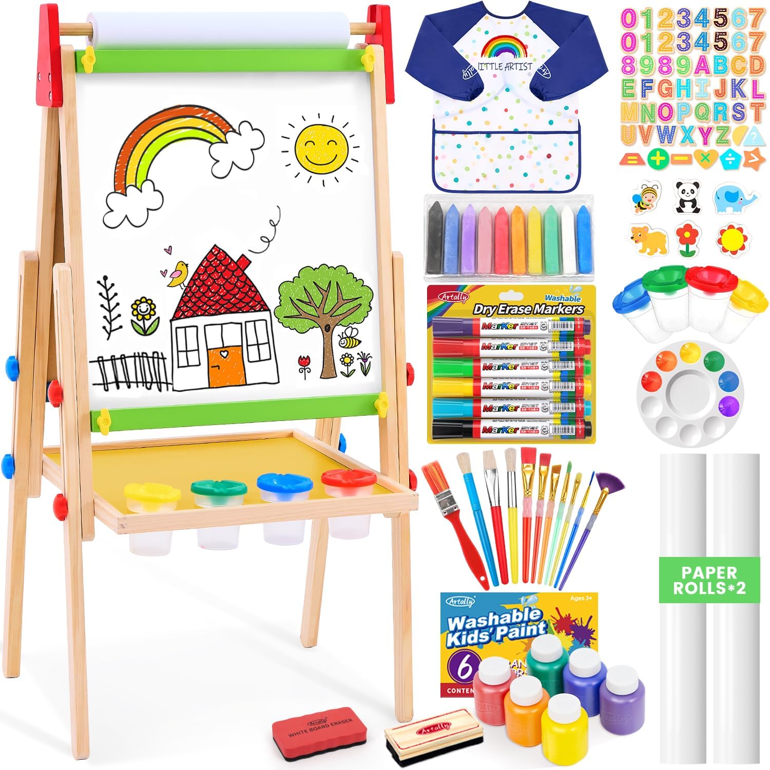 Adjustable Wooden Kids Drawing Easel with Magnetic Surfaces